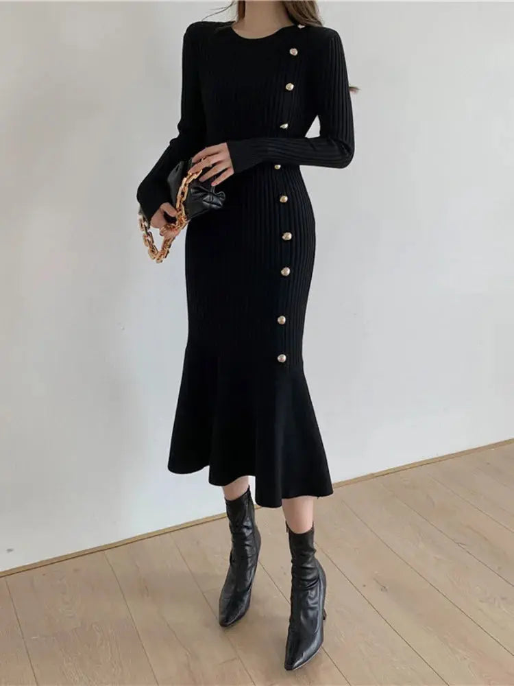Elegant Vintage Knit Sweater Dress for Autumn/Winter - Loran