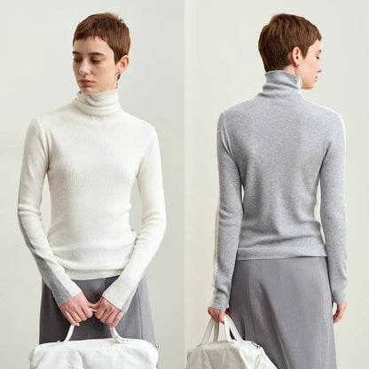 Amii Women Sweaters 2024 Winter Minimalism Long Sleeve High Neck Slim Soft Knit Tops Jumper Patchwork Sweater Clothing 12414019 Loran