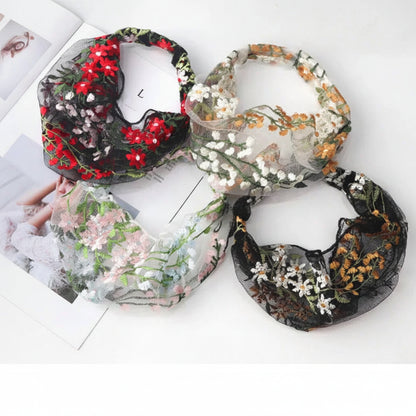Embroidered Lace Flower Headbands for Women