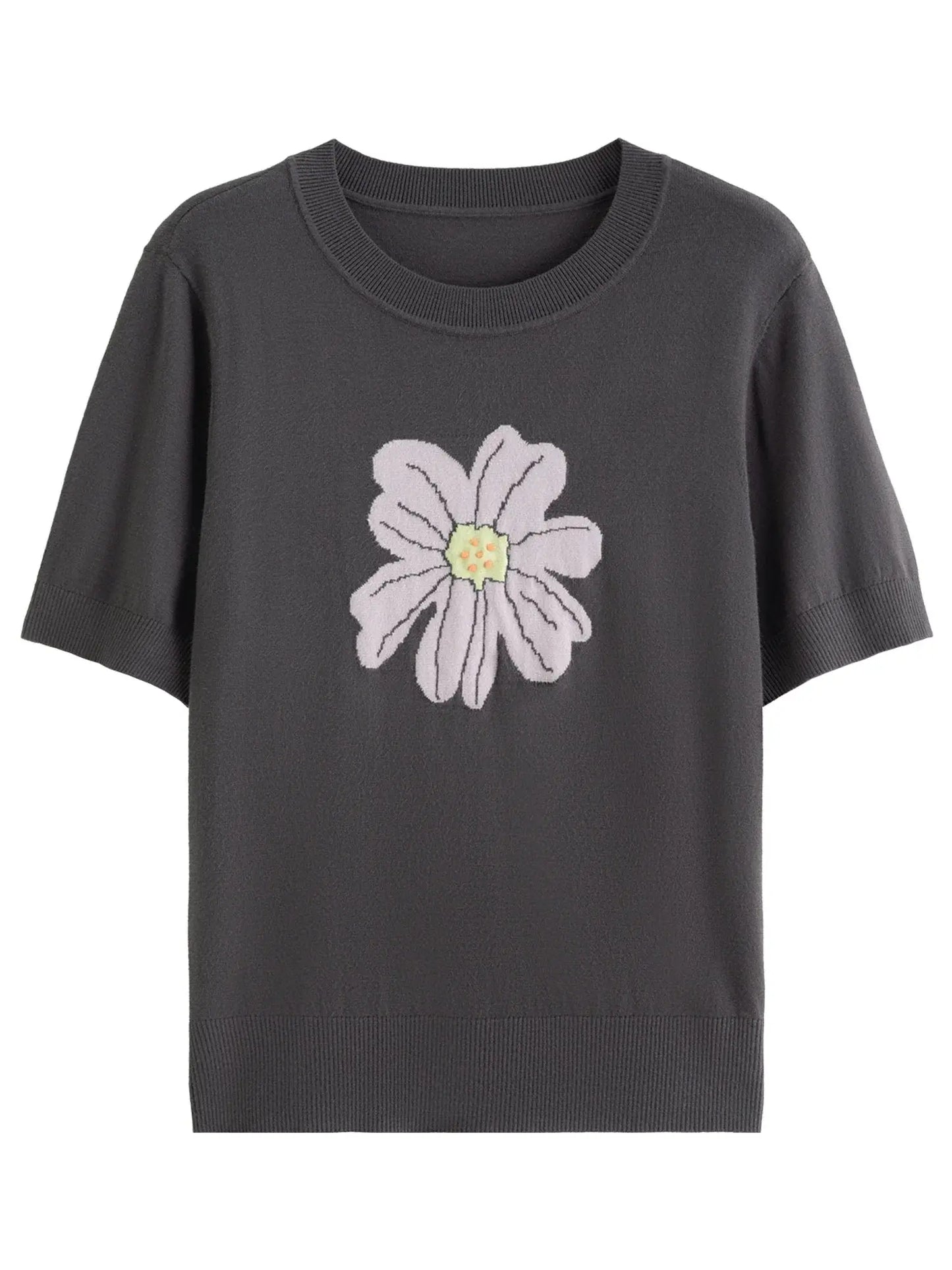 Autumn Bloom Knit Tee Soft Short-Sleeve Top LORAN STORE