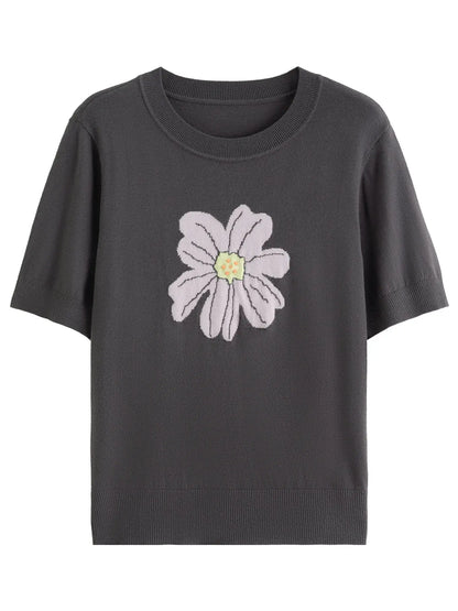 Autumn Bloom Knit Tee Soft Short-Sleeve Top LORAN STORE