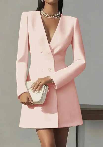 Long-Sleeved Double-Breasted Mini Dress - Loran