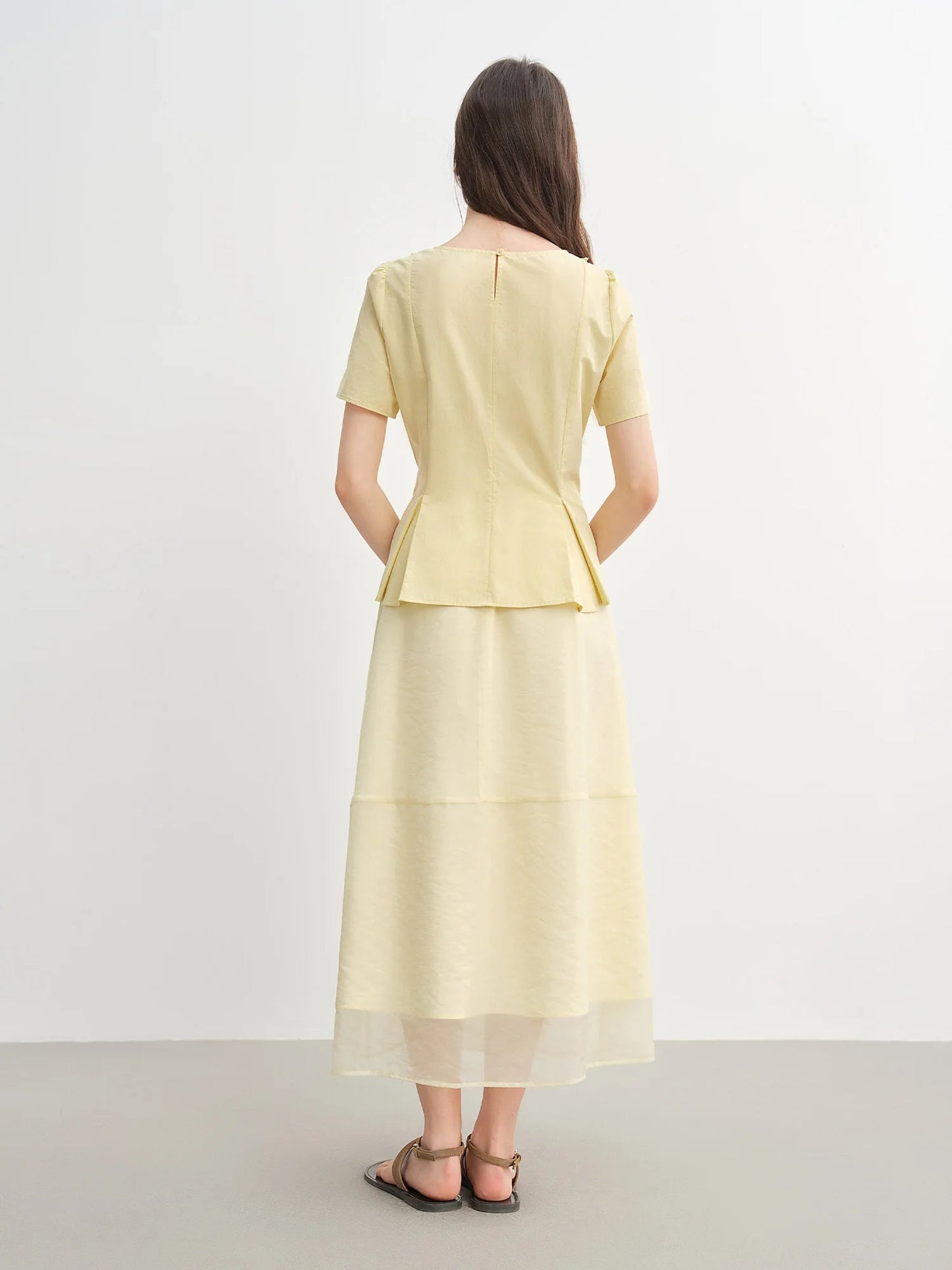 Plus Size Slimming Pleated Shirt Youthful Round Neck Loran