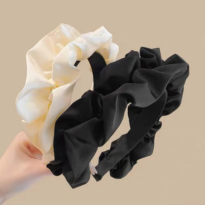 Elegant Solid Color Pleated Wide Headband for Women