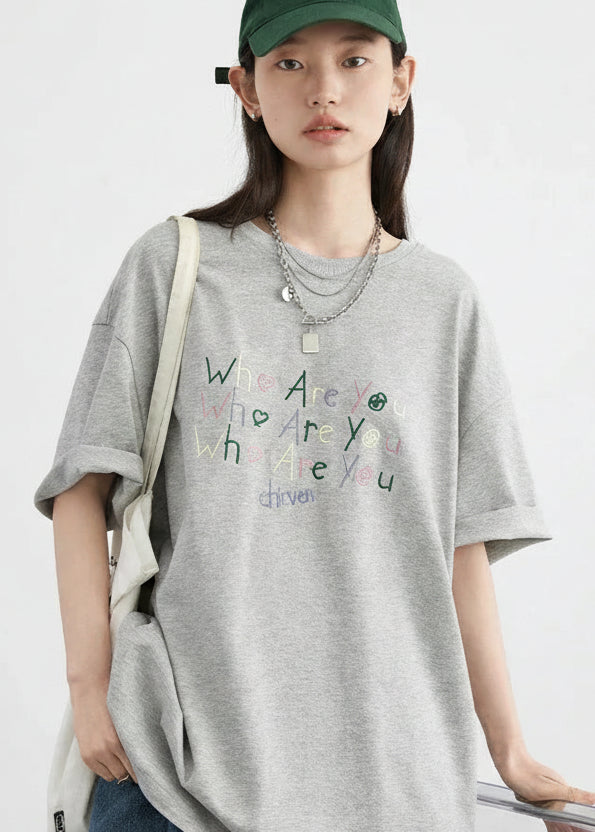 Women’s Embroidered Letter T-Shirt Loose Summer Top Loran