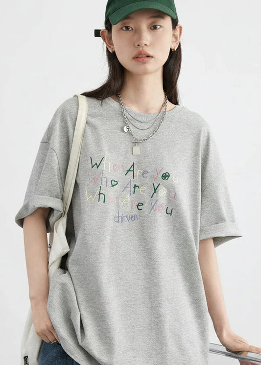 Women’s Embroidered Letter T-Shirt Loose Summer Top Loran