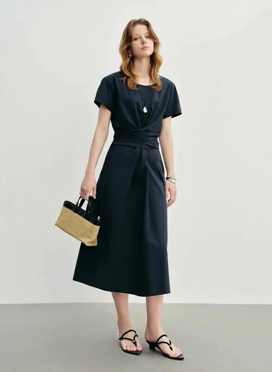 Women's Pleated Tie-Waist Midi Dress - Loran