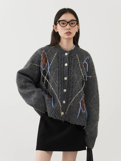 CHIC VEN Women's Knitted Cardigan Warm Loose Vintage Sweater Colorful Diamond Pattern Female Jumpers Autumn Winter Clothes 2024 Loran