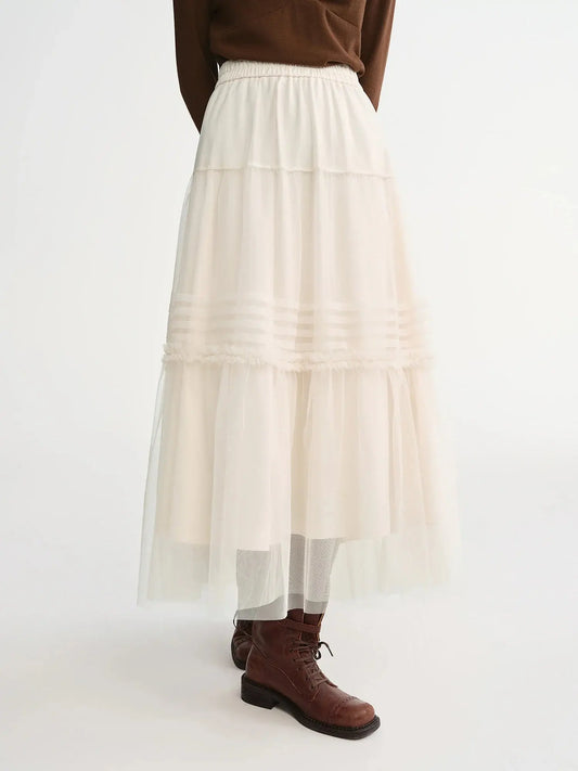 Ethereal Three-Color Mesh Straight Skirt LORAN STORE