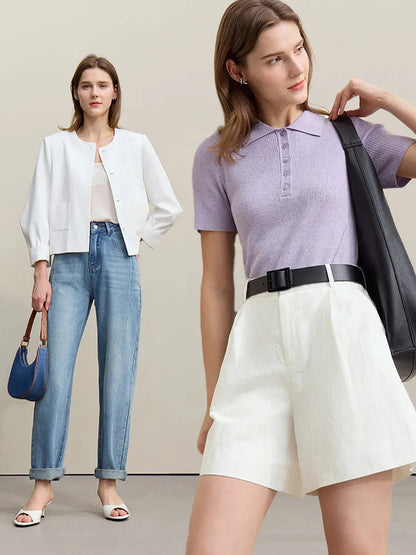 Amii Women's jacket 2026 Spring New Commuter Cotton Jacquard Women's Jacket separate Casual Loose Versatile Shorts 1264111 0 Loran