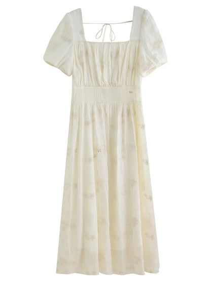 Floral Embroidered Square Neck Maxi Dress Summer Loran