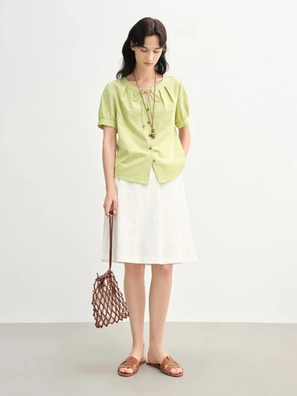 Tie-Waist Linen Shirt for a Flattering Summer Look - Loran