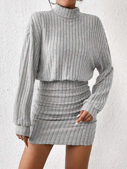 Long Sleeve High-Neck Midi Sweater Dress - Loran