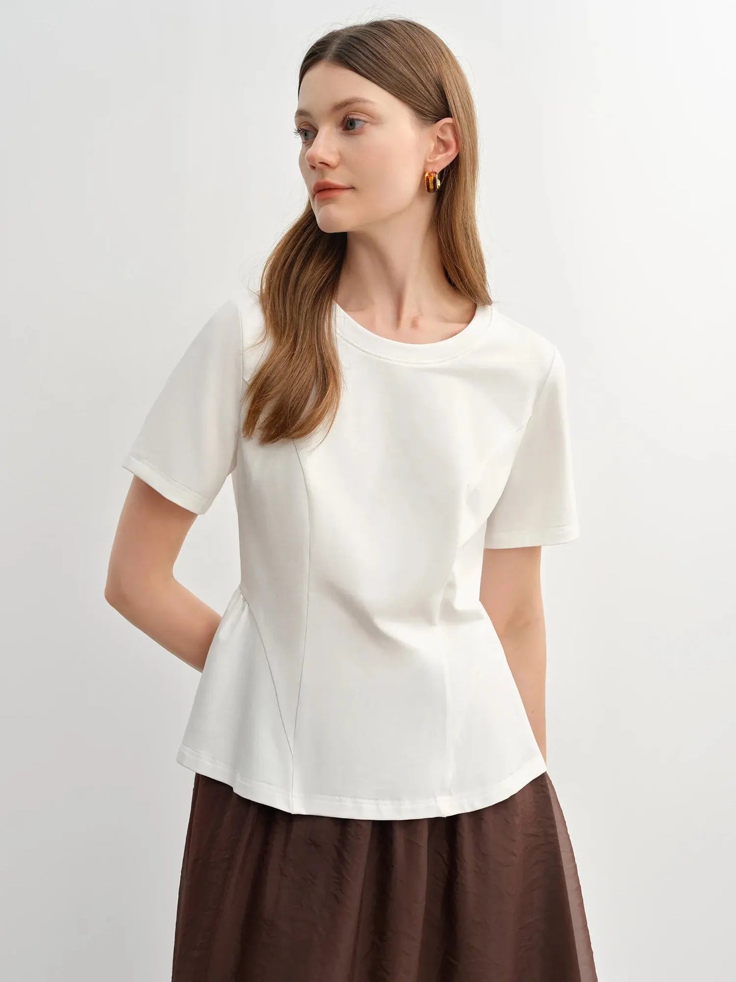 Plus Size Slimming Princess T-Shirt with Curved Hem - Loran