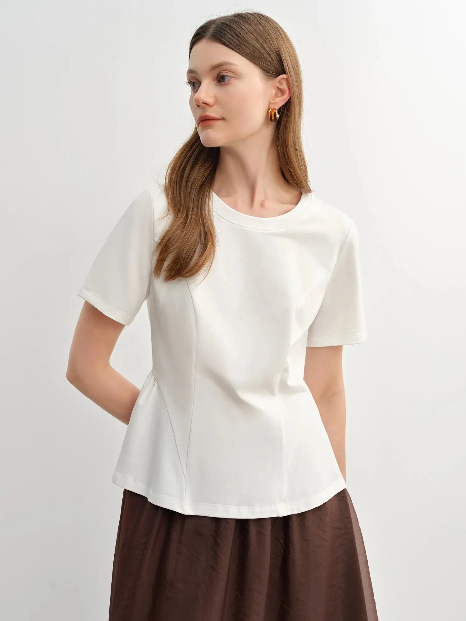 Plus Size Slimming Princess T-Shirt with Curved Hem - Loran