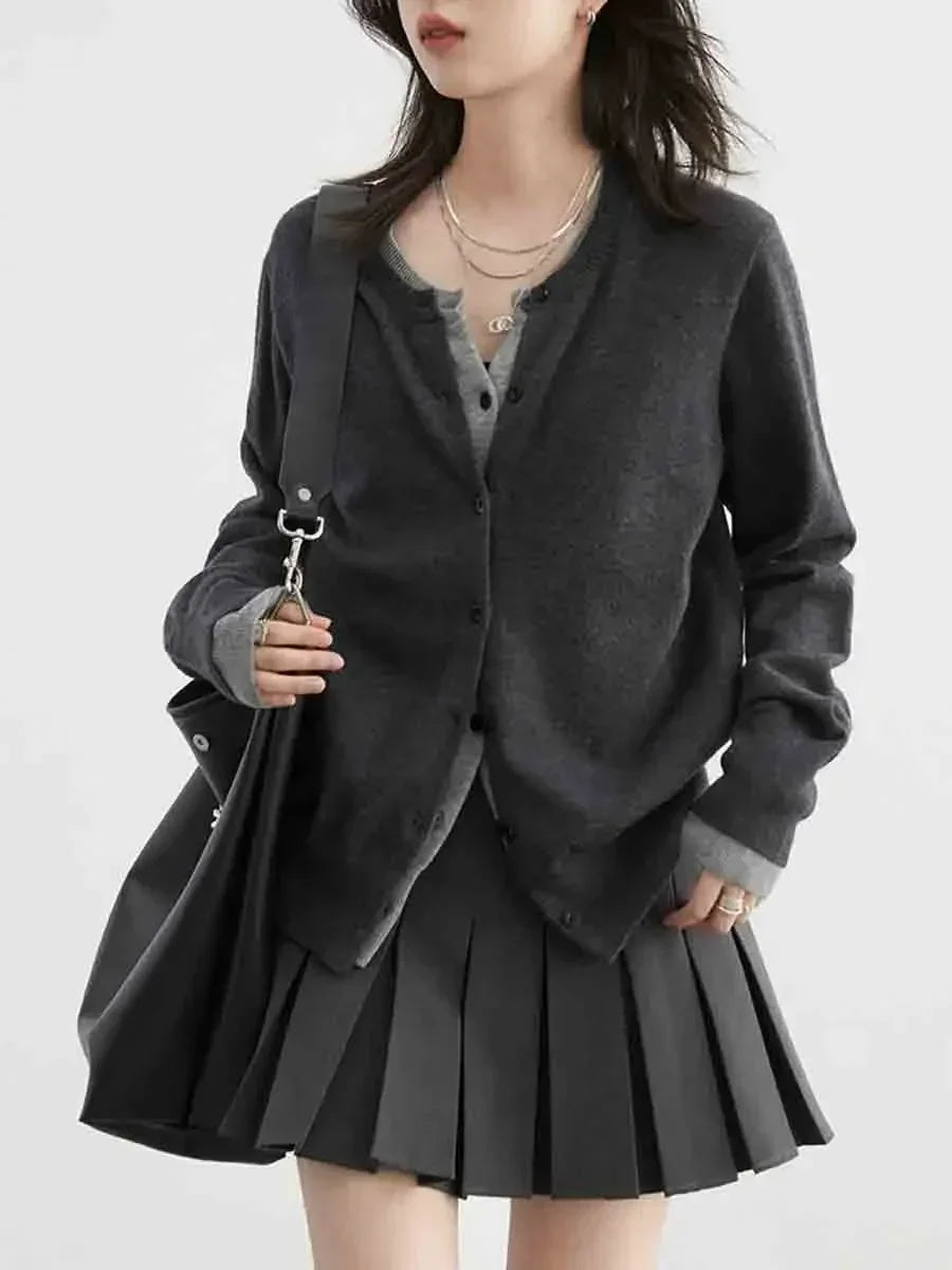 O-Neck Knit Cardigan Loose Single-Breasted Sweater Loran
