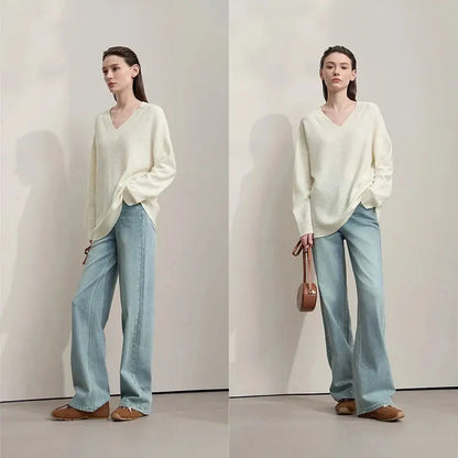 Casual, Solid Color V-Neck Loose Knit - Loran