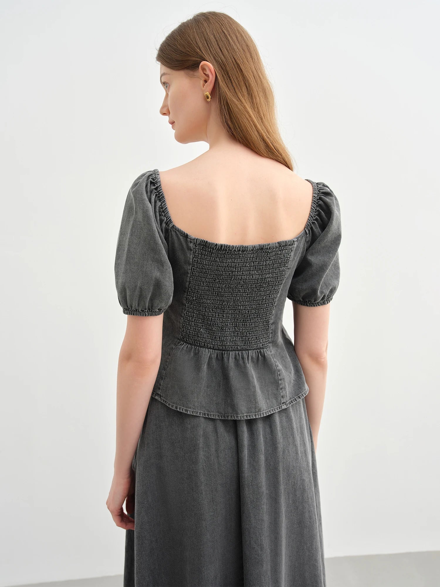 DUSHU Retro Fashion Denim Suit Summer 2025 New Style High Waist A-line Skirt Two Piece Suit 25DS82734+25DS82736 Loran