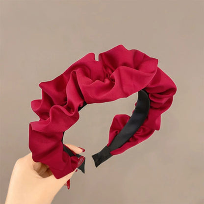 Elegant Solid Color Pleated Wide Headband for Women