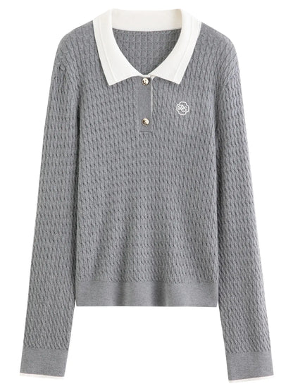 Relaxed Fit Textured Rib-Collar Knit Top - Loran