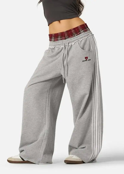 Retro College Double Waist Sweatpants Casual Sport Style