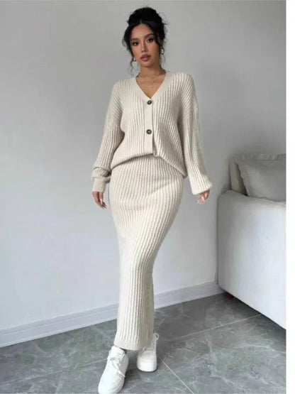 Knitted Cardigan Sweater & Skirt Two-Piece Suit - Loran