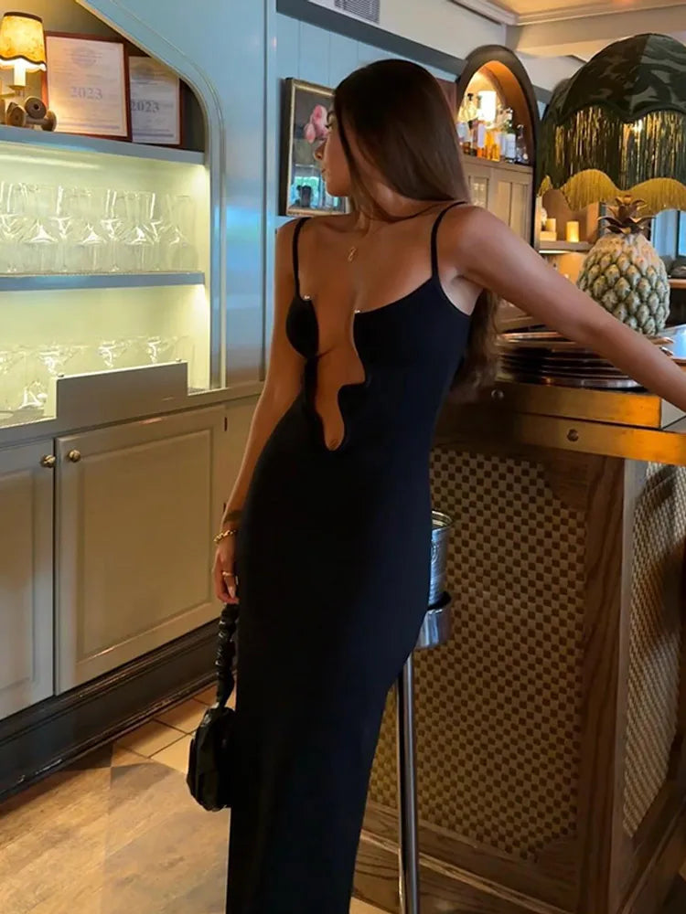 Sexy Irregular Deep V Neck Maxi Dress Women Fashion