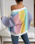 Fashionable Multi-Bar Color Block Sweater Top