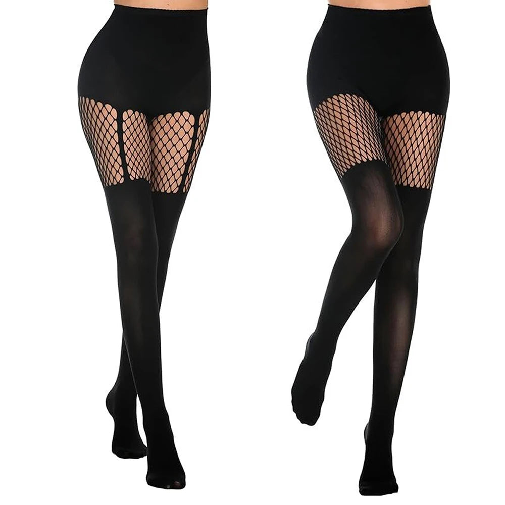 Black Fishnet Stockings & Suspenders Clubwear Tights