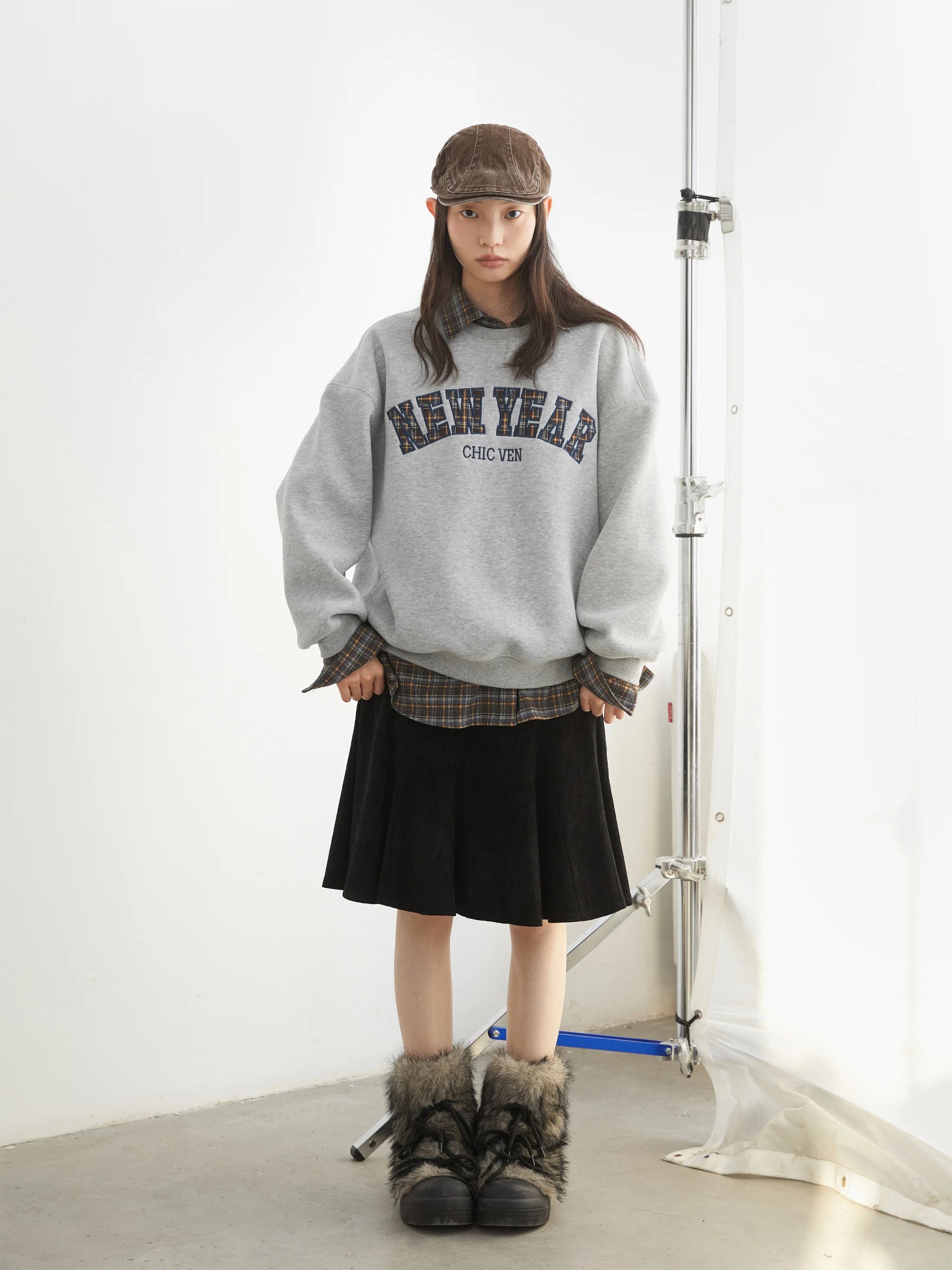 Letter Print Fleece Sweatshirt Casual Warm Pullover