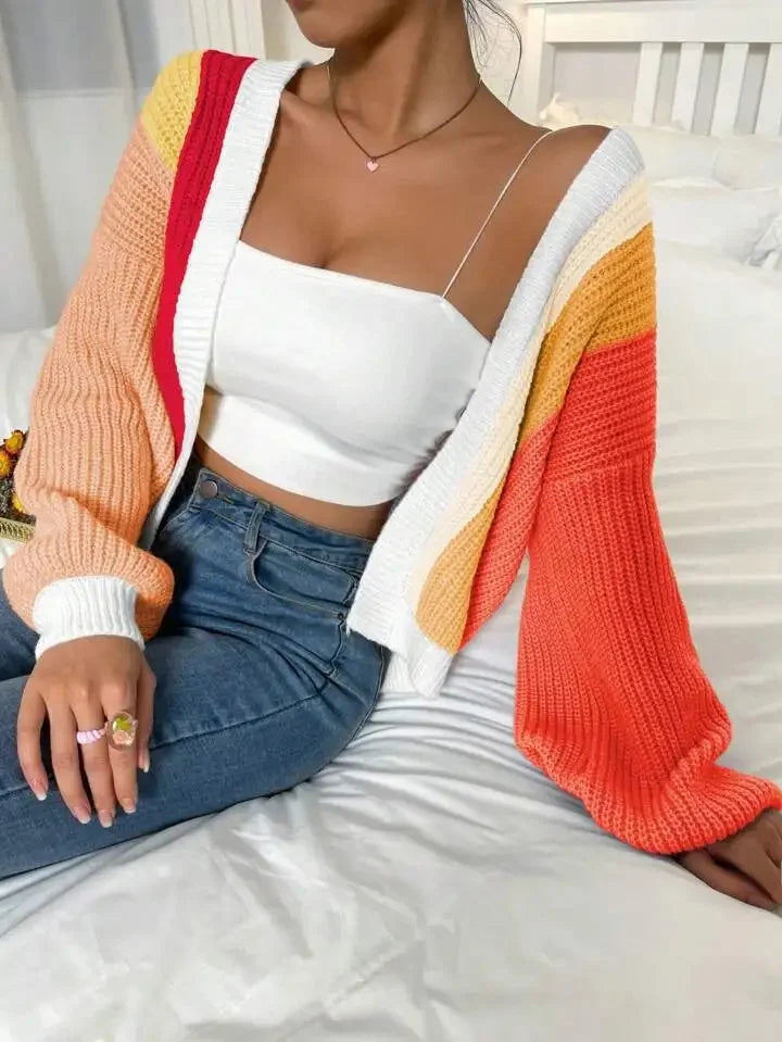 Fashionable Multi-Bar Color Block Sweater Top