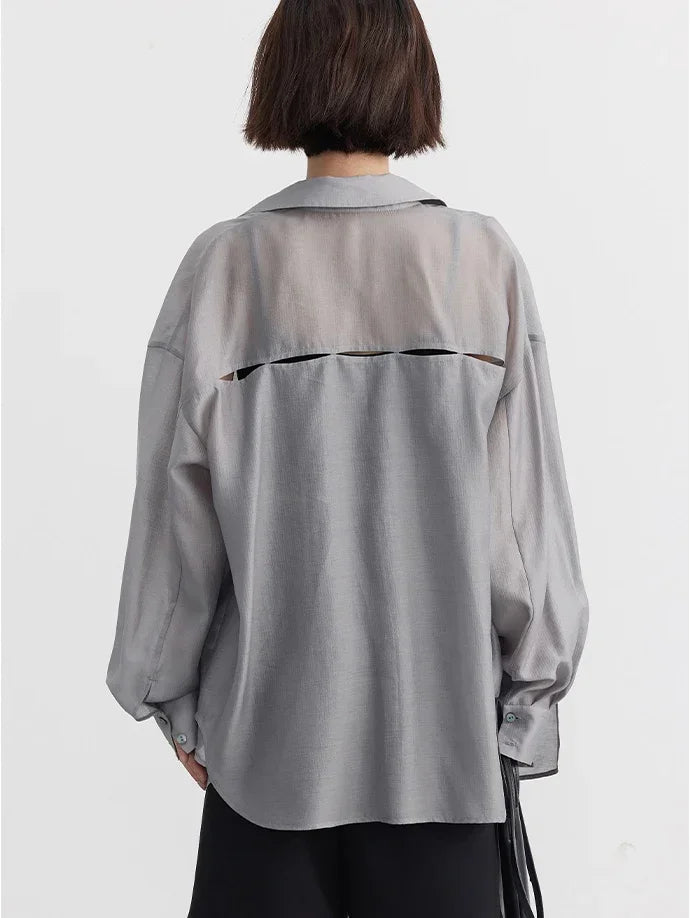 CHIC VEN Women Thin Shirt Long Sleeve Casual Loose Slightly Transparent Cool Blouses Woman Solid Design Female Top Summer 2024 Loran