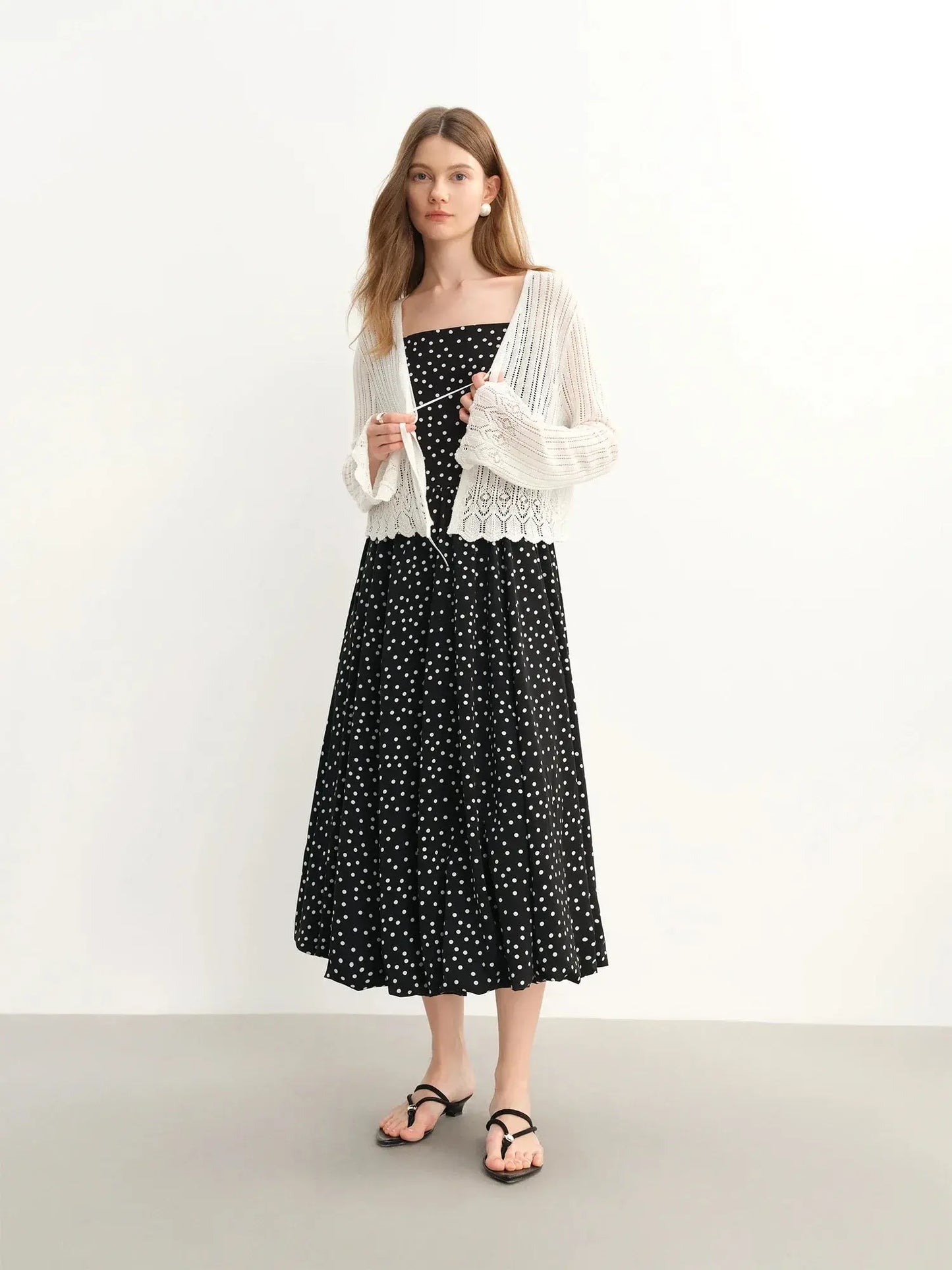 Elegant Plus Size Polka Dot Dress - Loran