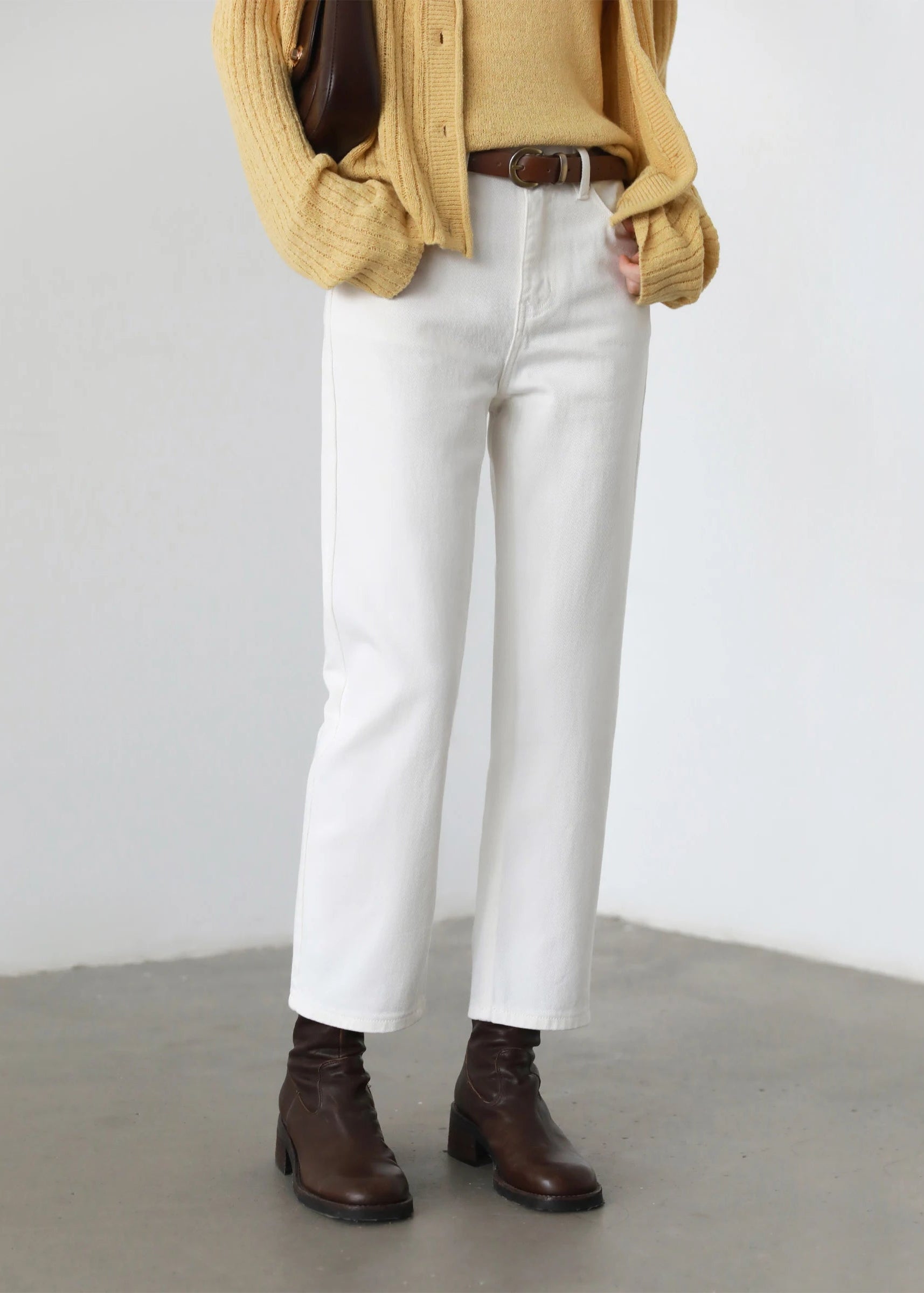 CHIC VEN Women Pants White Slim High Waisted Cotton Straight Leg Casual Slim Leg Jeans Girl Trouser Spring Autumn 2025 Loran