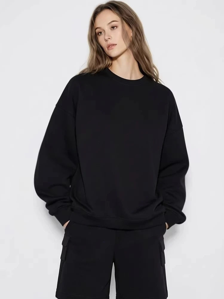 Amii Women's Sweatshirt 2026 Spring New Round Neck Love Embroidery Pullover Sweatshirts Loose Drop Shoulder Sleeve Top 12641112 Loran