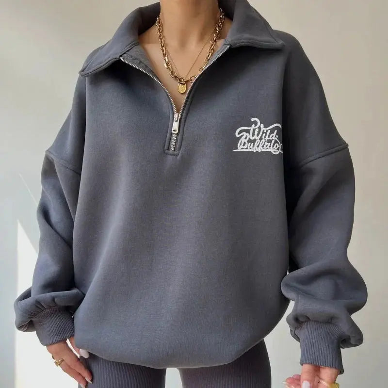 Women's Loose Printed Velvet Sweatshirt - Loran