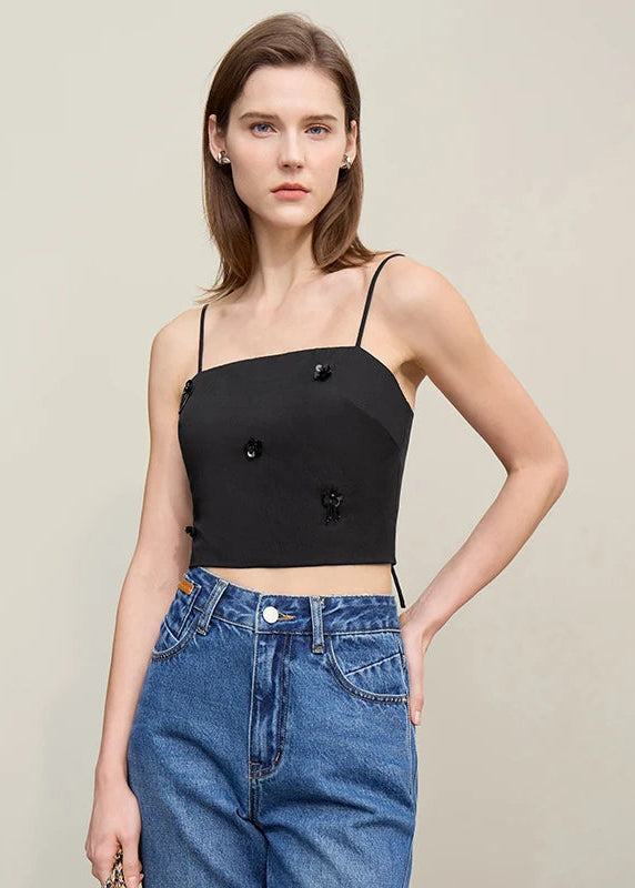 Amii Women's Camisole 2026 Spring New Casual Bead Women's Sleeveless Vest Square Neck Inner Wear Straps Short Slim Top 12621025 Loran
