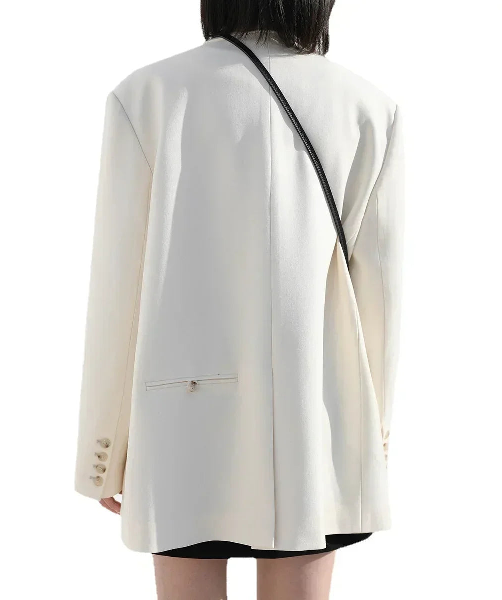 Double-Breasted Office Blazer Stylish Mid-Length Coat Loran