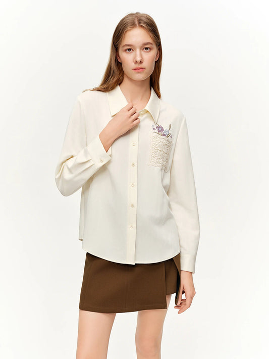 French Lace Embroidered Blouse Chic Cottagecore Shirt Loran