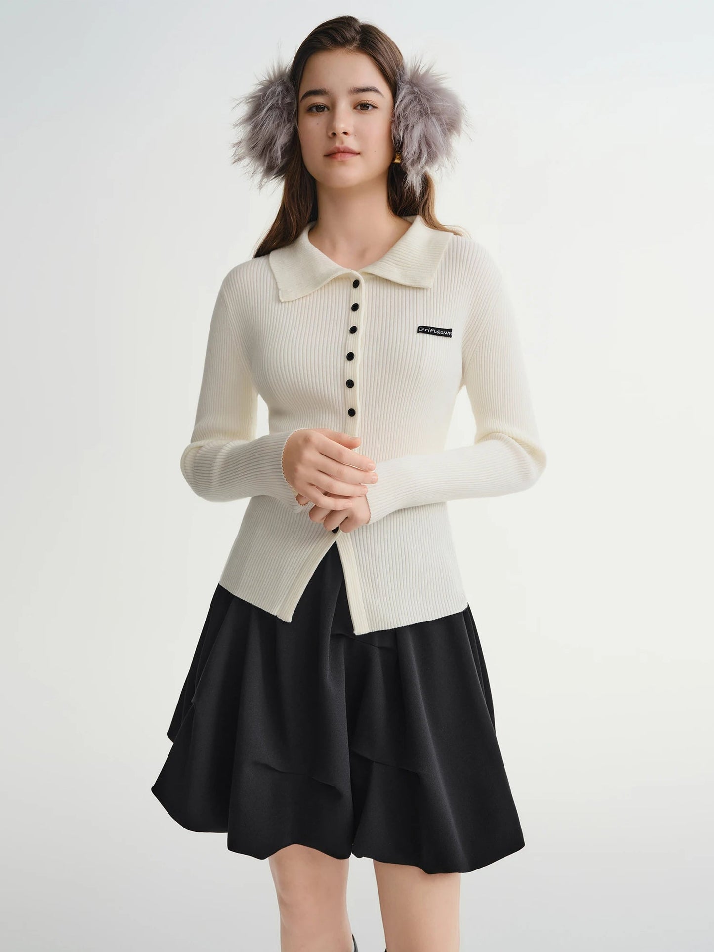 Slim-Fit Lapel Cardigan Ribbed Long Sleeve Fall Top Loran