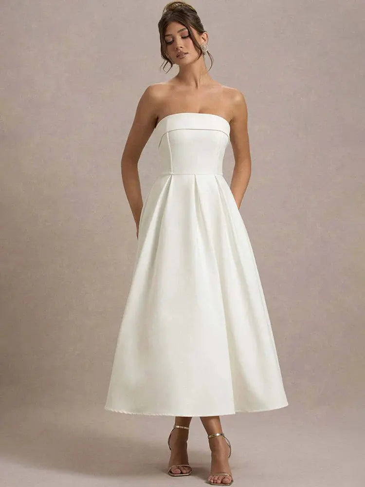 Sleeveless Off-Shoulder A-Line Midi Dress - Loran