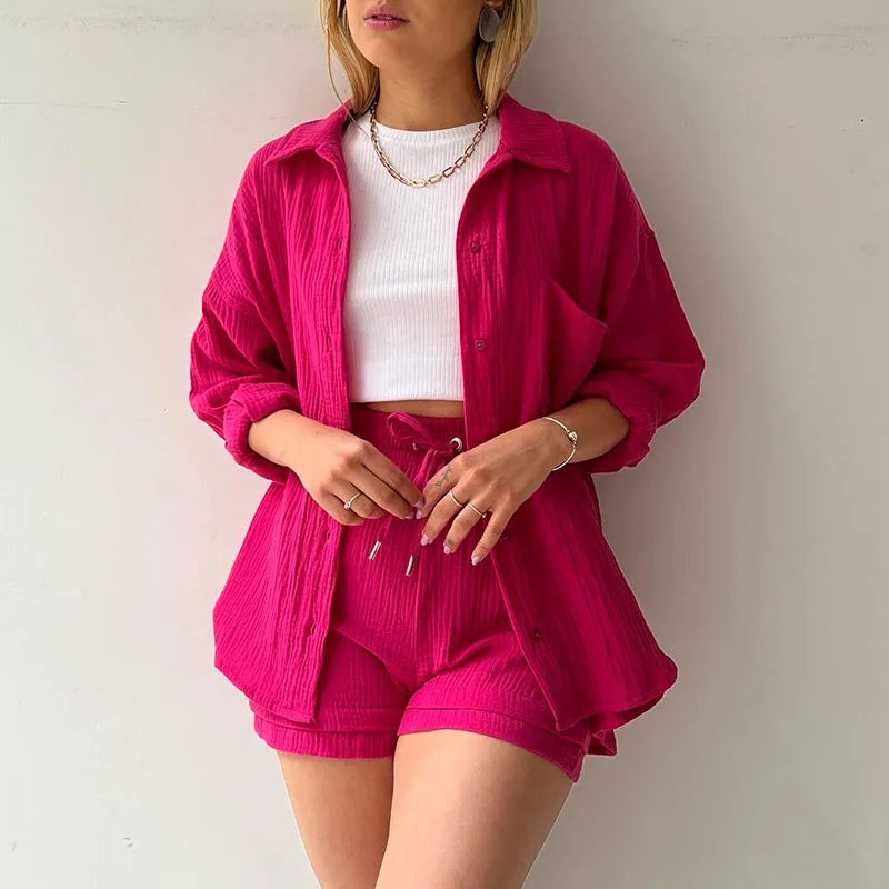 Women’s 2-Piece Cotton Gauze Pajama Set Summer Sleepwear Loran