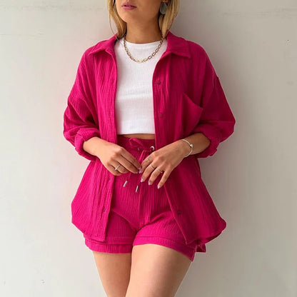 Women’s 2-Piece Cotton Gauze Pajama Set Summer Sleepwear Loran
