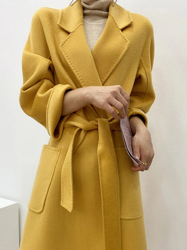  Women Long Casual Overcoat Double-sided Wool 