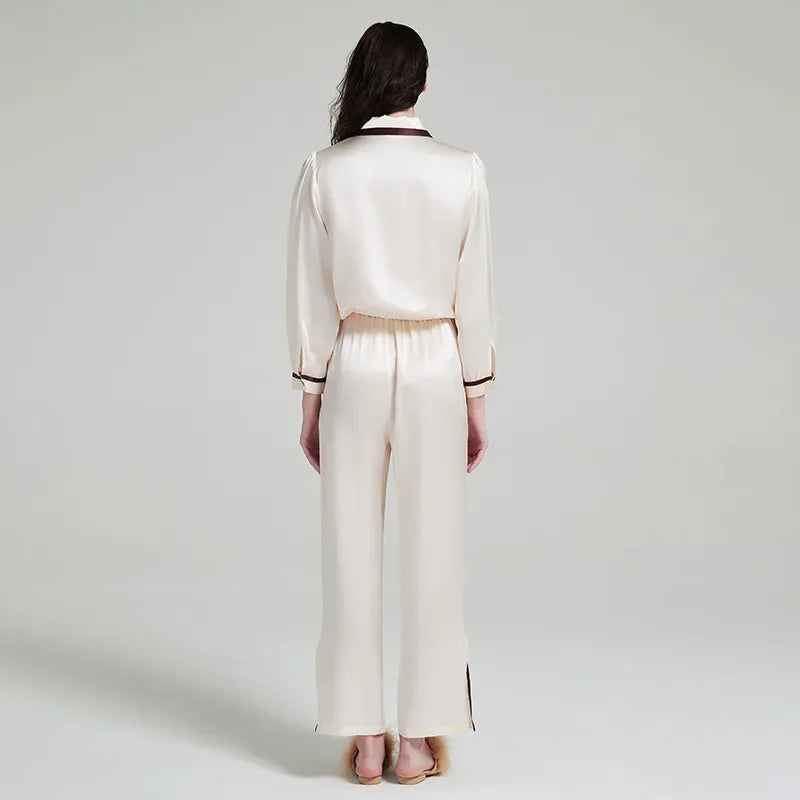 Contrast Silk Pajama Set Long-Sleeve Women's Sleepwear Loran