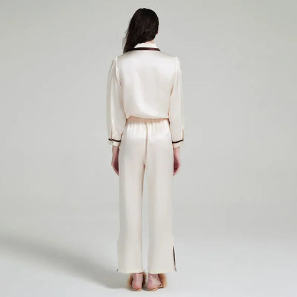 Contrast Silk Pajama Set Long-Sleeve Women's Sleepwear Loran