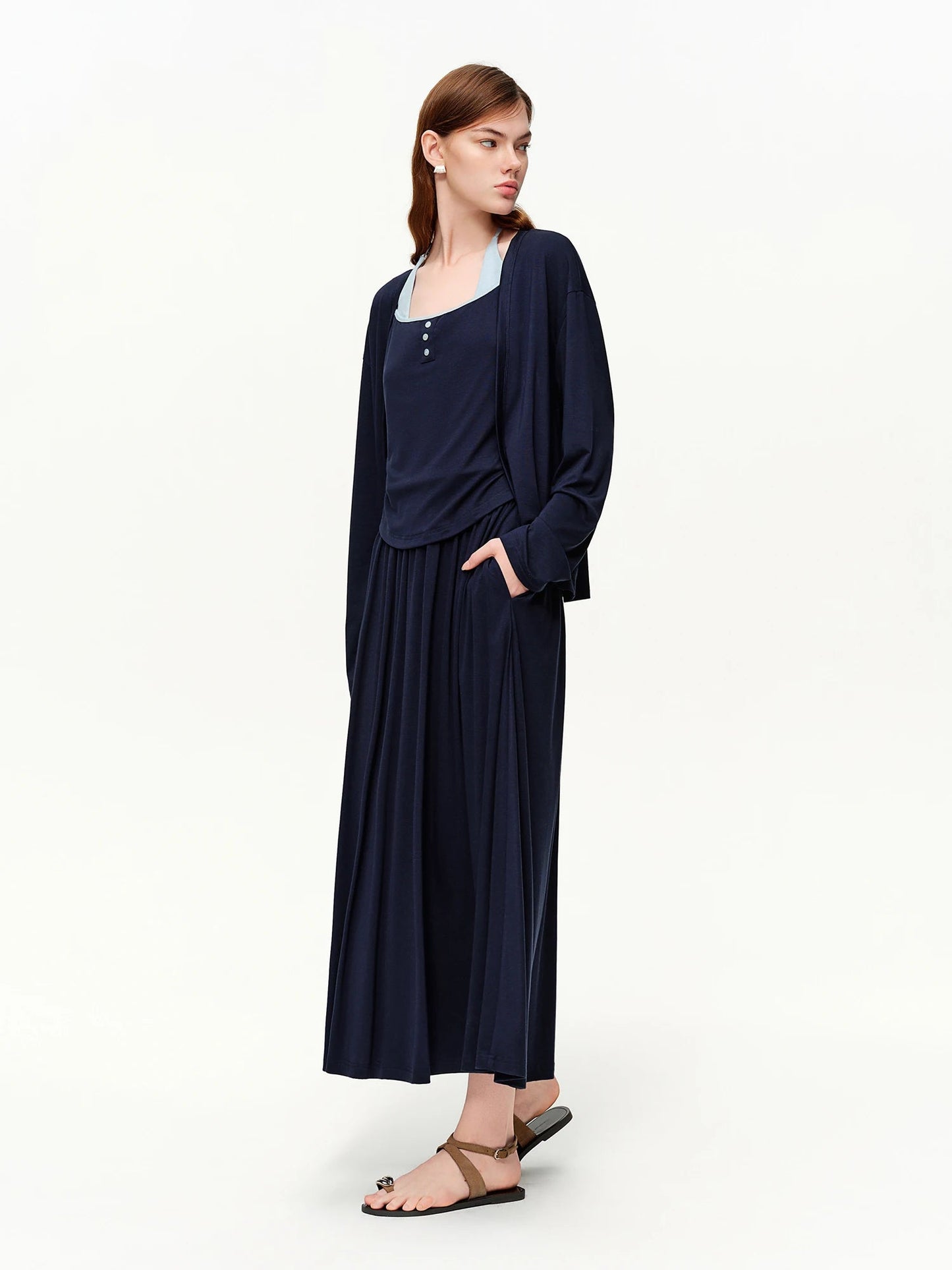Spring 3-Piece Casual Skirt Suit Women's Color-Block Set Loran
