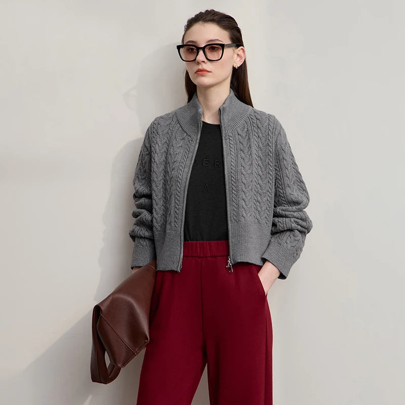Minimalist High-Neck Zip Cardigan