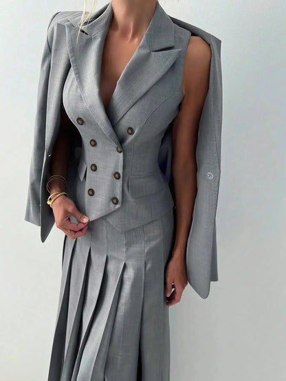 3-Piece Women's Business Suit: Vest, Pleated Skirt & Jacket - Loran