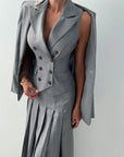 3-Piece Women's Business Suit: Vest, Pleated Skirt & Jacket